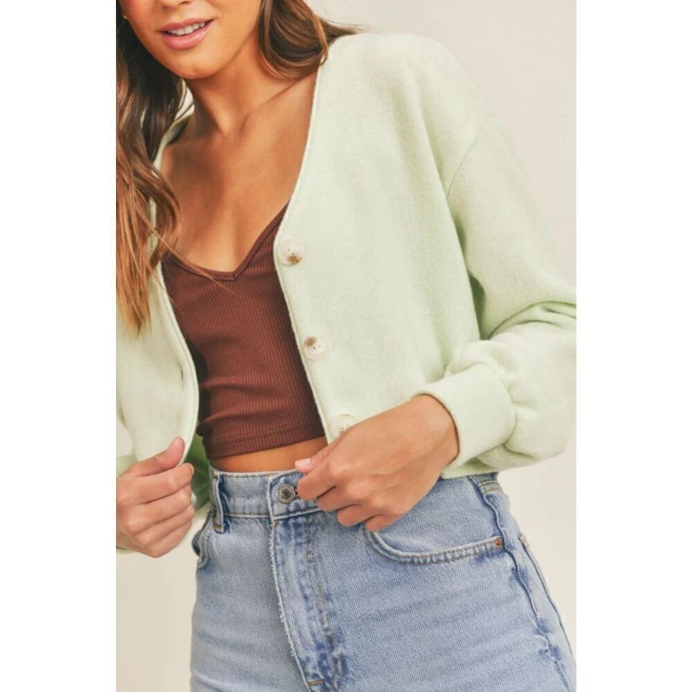 LUSH Seafoam Green Fleece Cardigan Size Medium